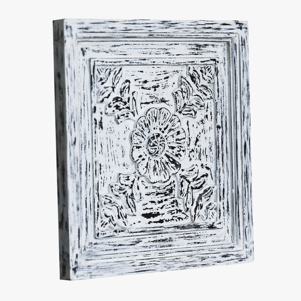 Farmhouse Style Hand Carved Distressed White Solid Wood Panels - Set Of 5