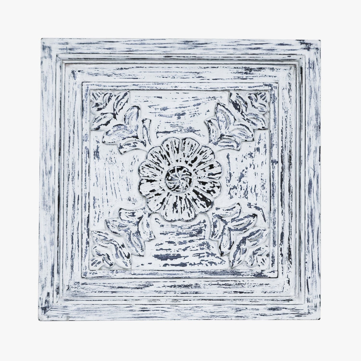 Farmhouse Style Hand Carved Distressed White Solid Wood Panels - Set Of 5