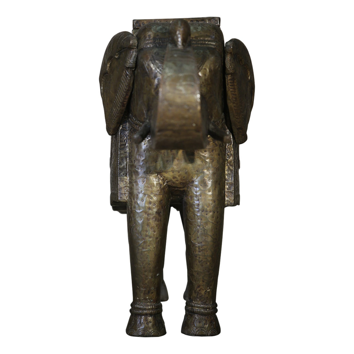 Hand Carved Solid Wood 22" Tall Elephant Statue With Brass Cladding