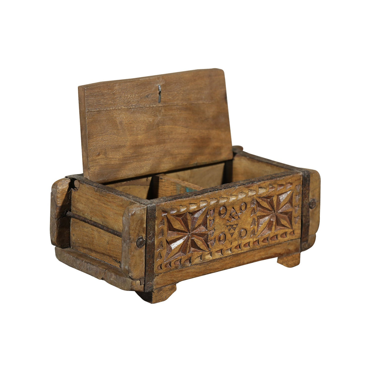 12" Long Hand Carved Wooden Trinket Jewelry Box