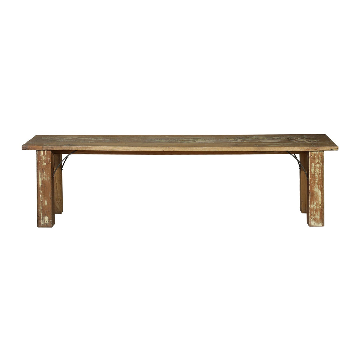 Distressed Reclaimed Teak Wood 70" Long Bench With Colored Patina