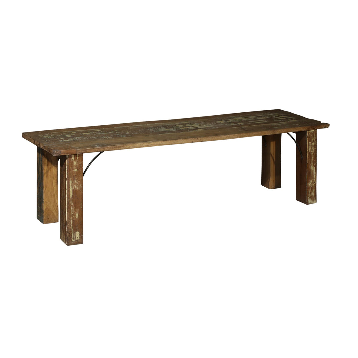 Distressed Reclaimed Teak Wood 70" Long Bench With Colored Patina