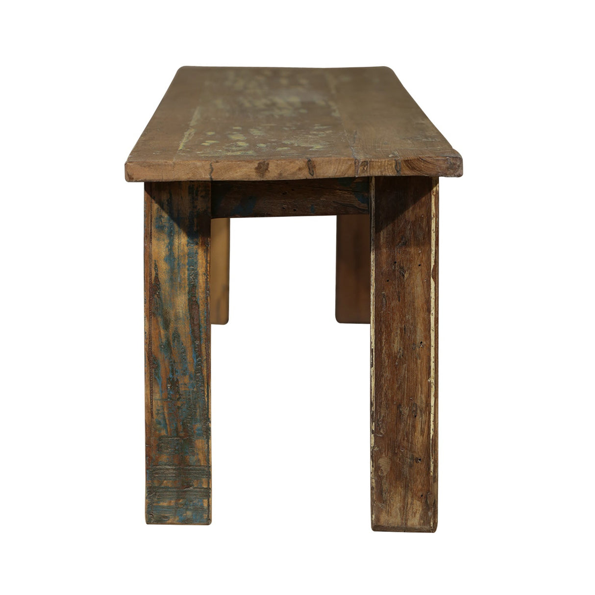 Distressed Reclaimed Teak Wood 70" Long Bench With Colored Patina