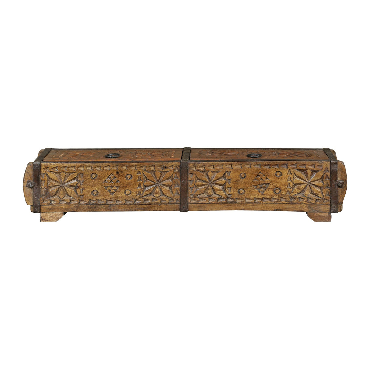 Hand Carved 23" Long Wooden Double Box