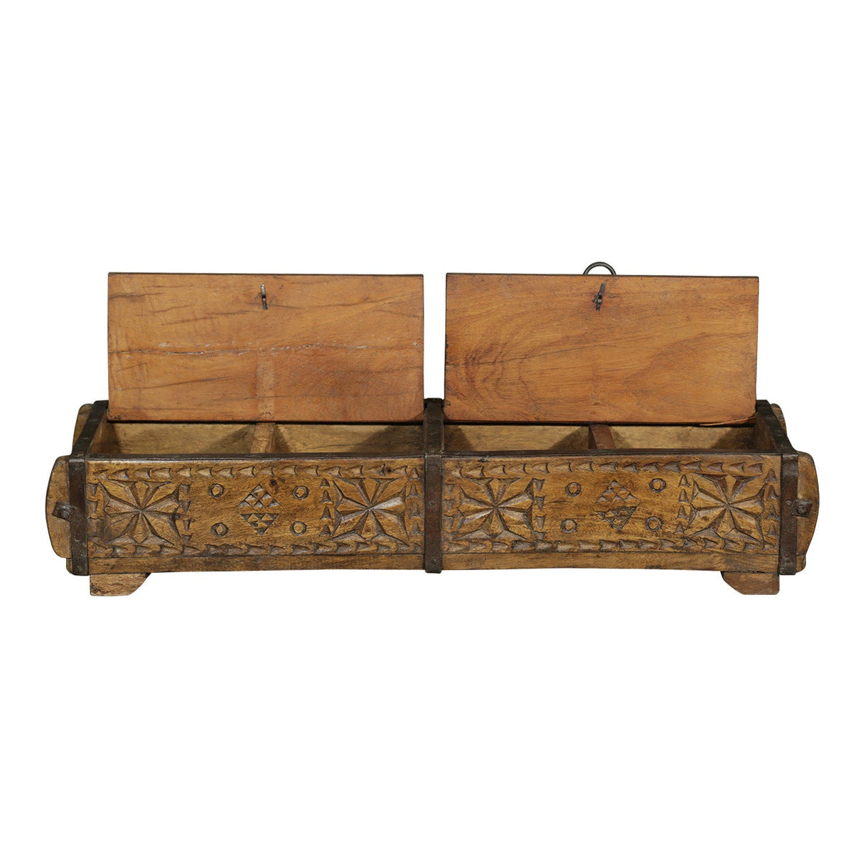 Hand Carved 23" Long Wooden Double Box