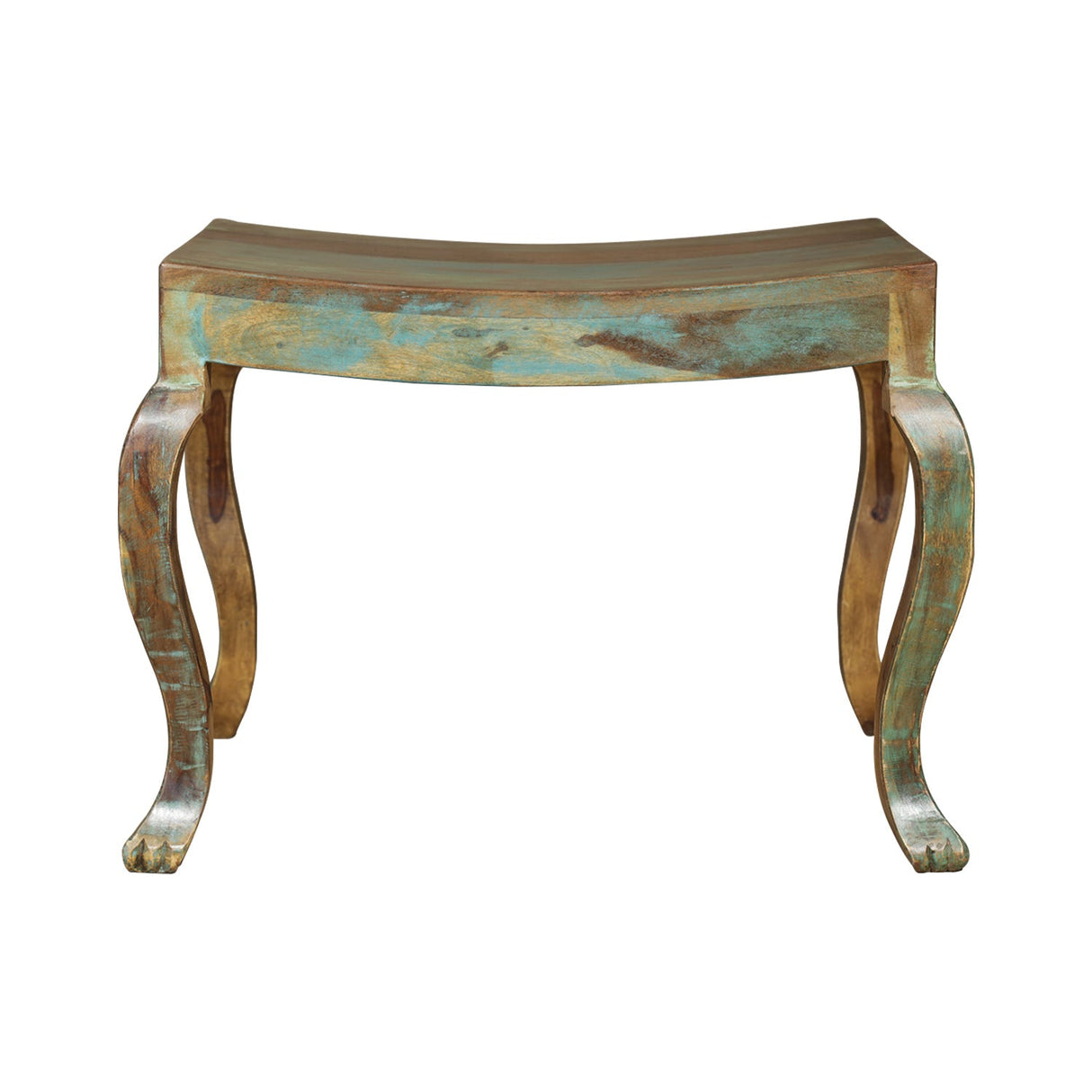 Reclaimed Wood Distressed Finished Indoor/ Outdoor Stool With Cabrioie Legs
