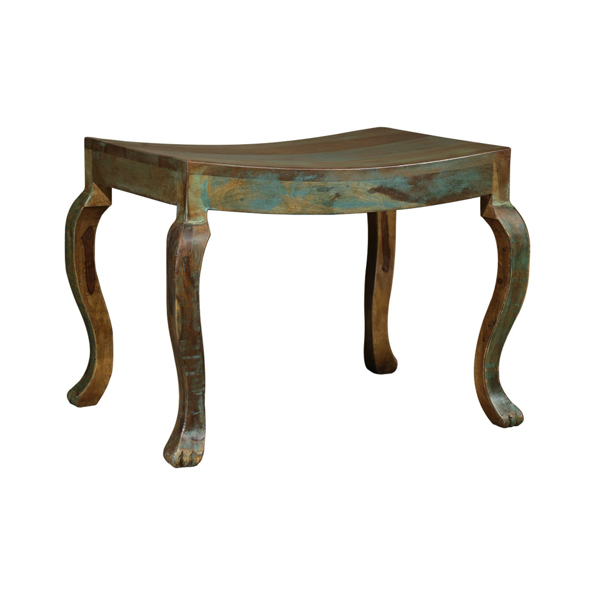 Reclaimed Wood Distressed Finished Indoor/ Outdoor Stool With Cabrioie Legs
