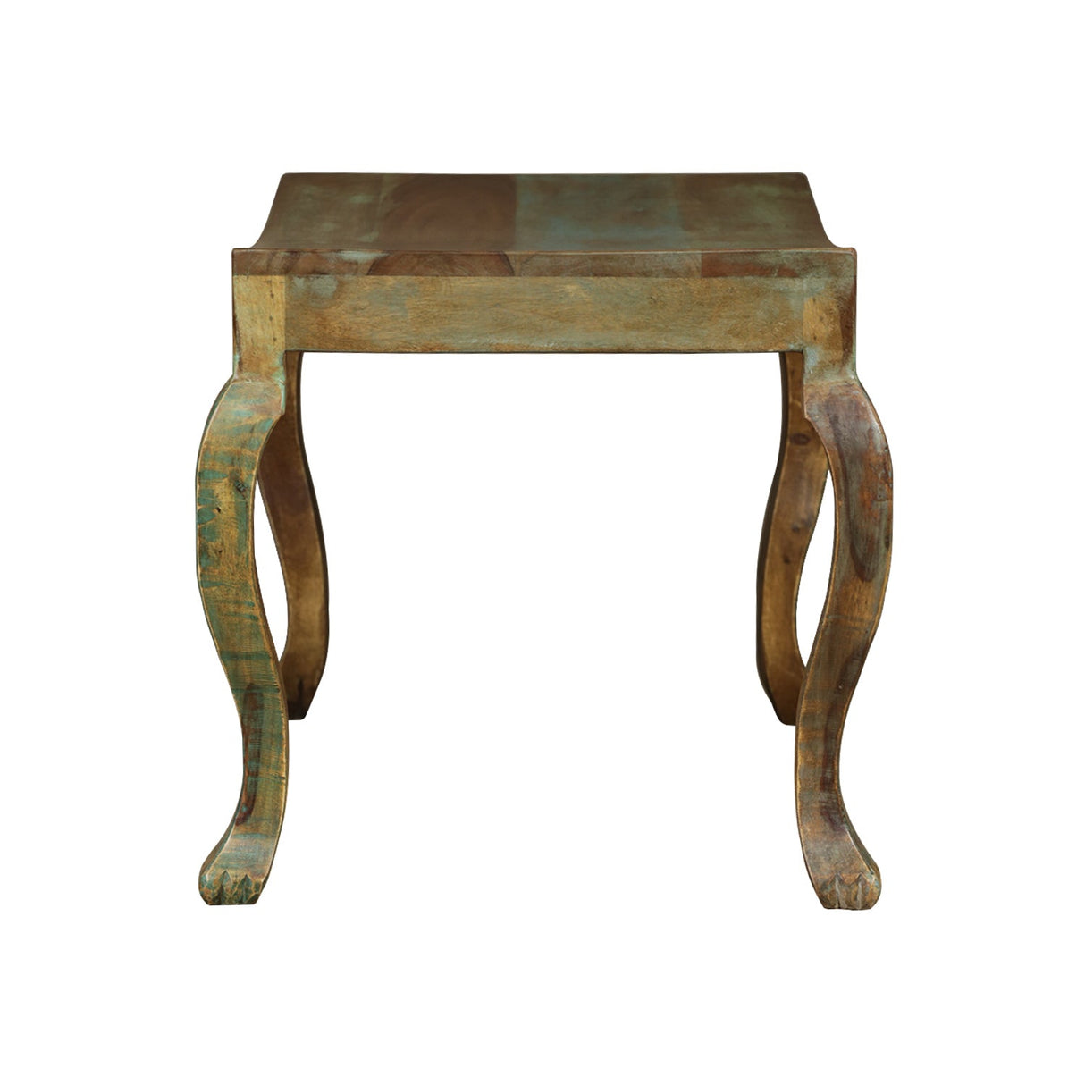Reclaimed Wood Distressed Finished Indoor/ Outdoor Stool With Cabrioie Legs