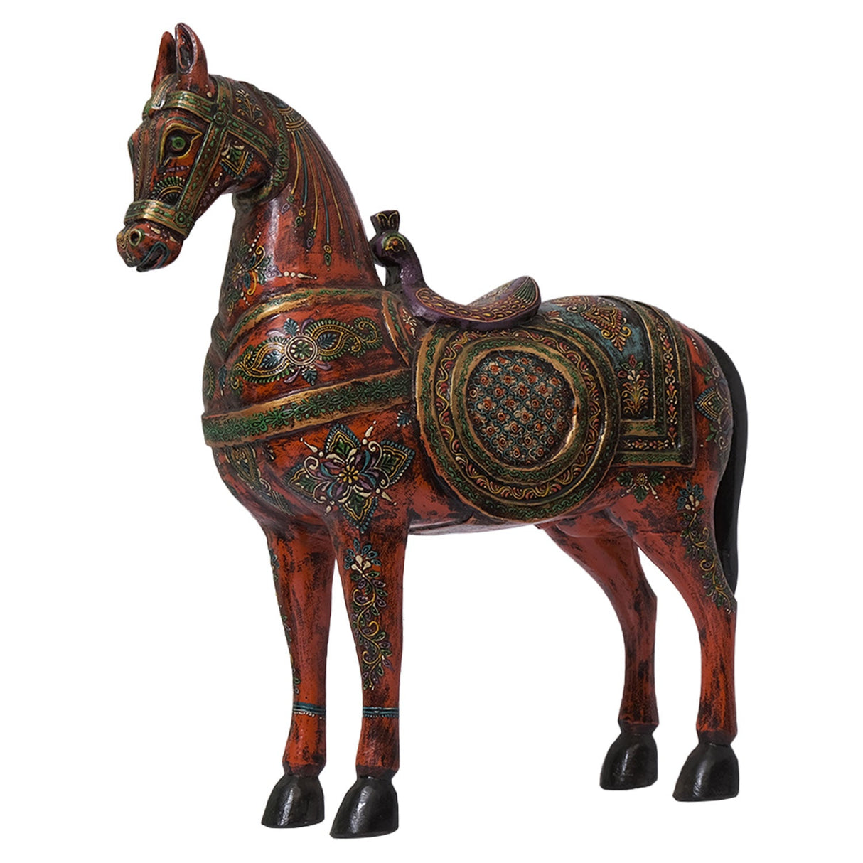 Artistically Hand Painted 24" Tall Wooden Horse Statue