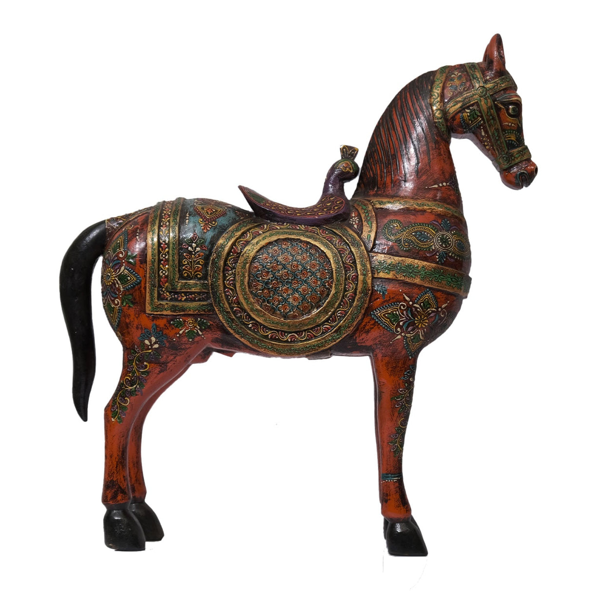 Art Deco Style Hand Painted Wooden 30 Inches Tall Horse Statue