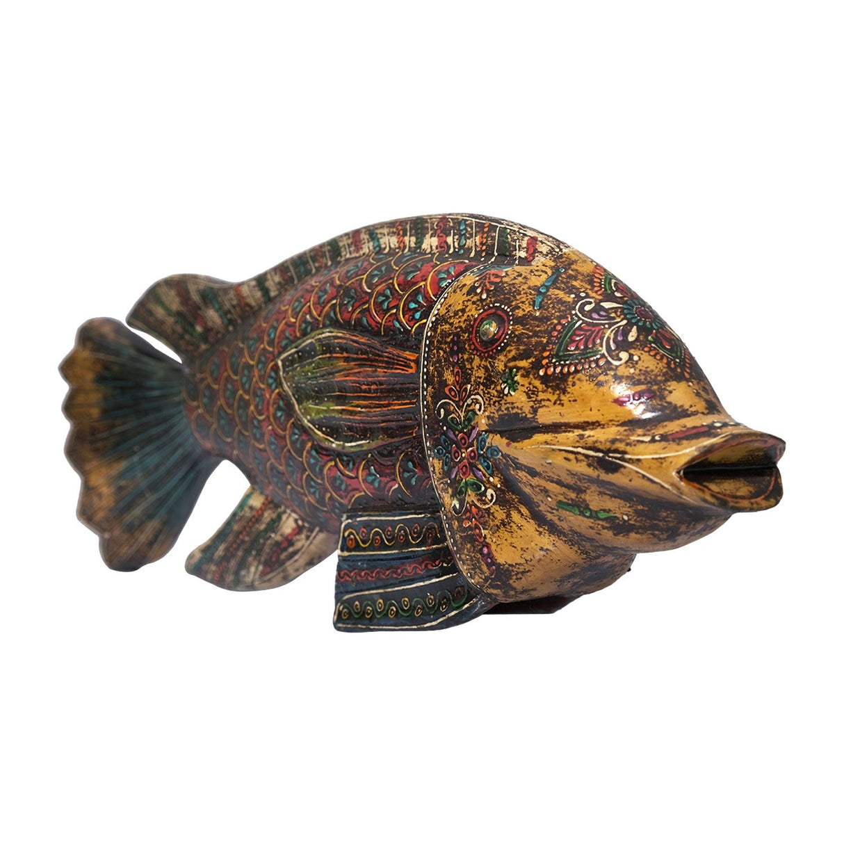 18" Long Wooden Hand Painted Eclectic Fish Decor