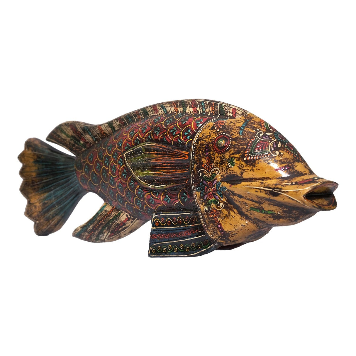 18" Long Wooden Hand Painted Eclectic Fish Decor