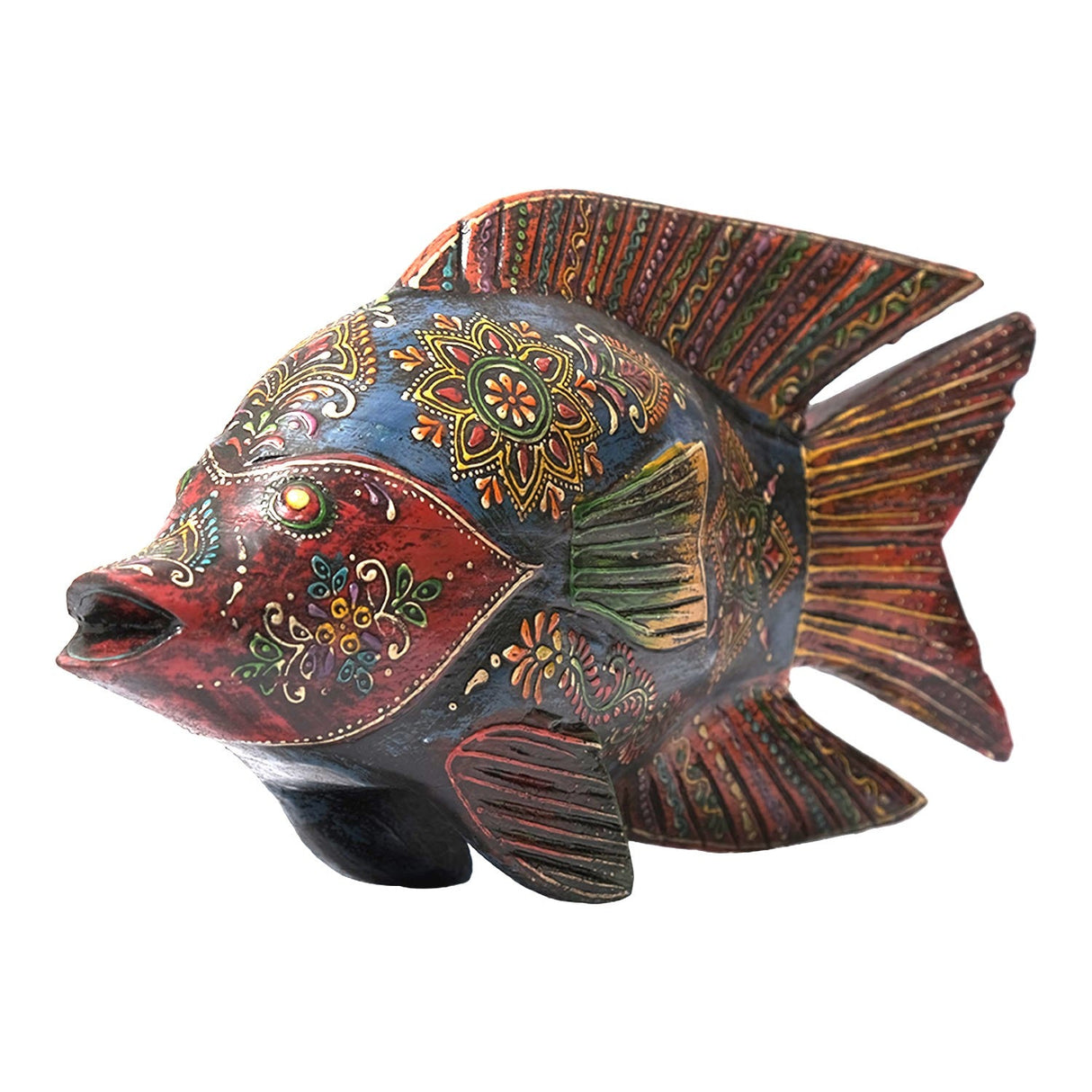 Artistically Hand Painted Wooden 12" Long Fish Table Decor