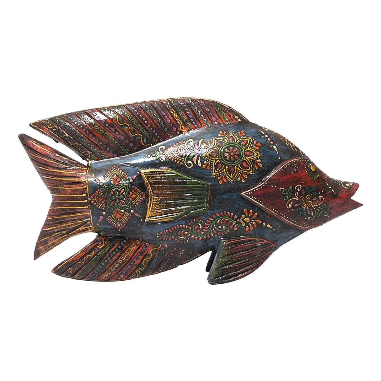 Artistically Hand Painted Wooden 12" Long Fish Table Decor