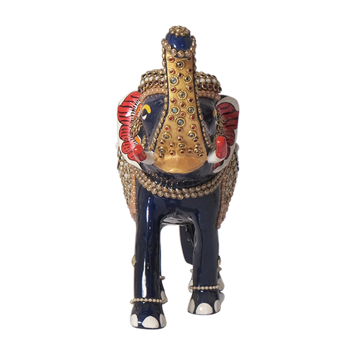 Ornate Elephant Statue With Stone Embellishments