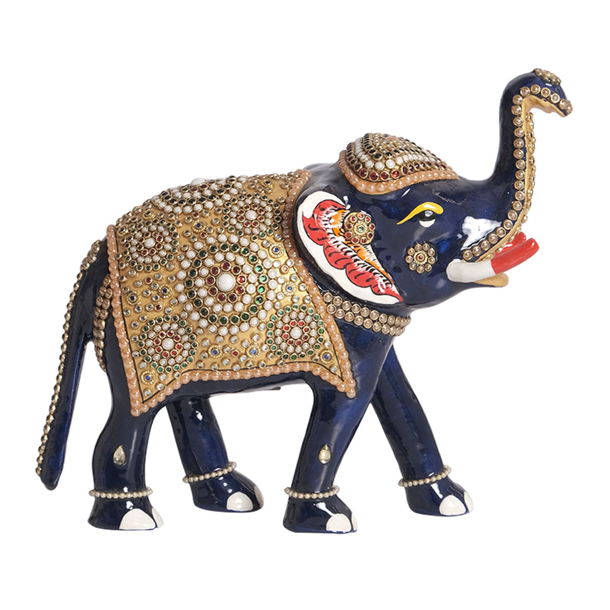 Ornate Elephant Statue With Stone Embellishments
