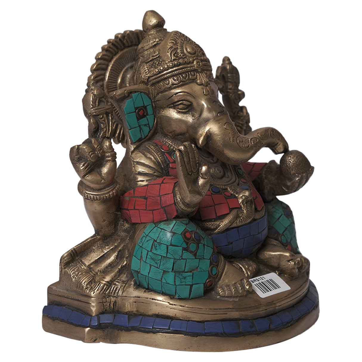 Handmade Brass "Ganesha" Statue With Semi-Preciuos Stone Overlay