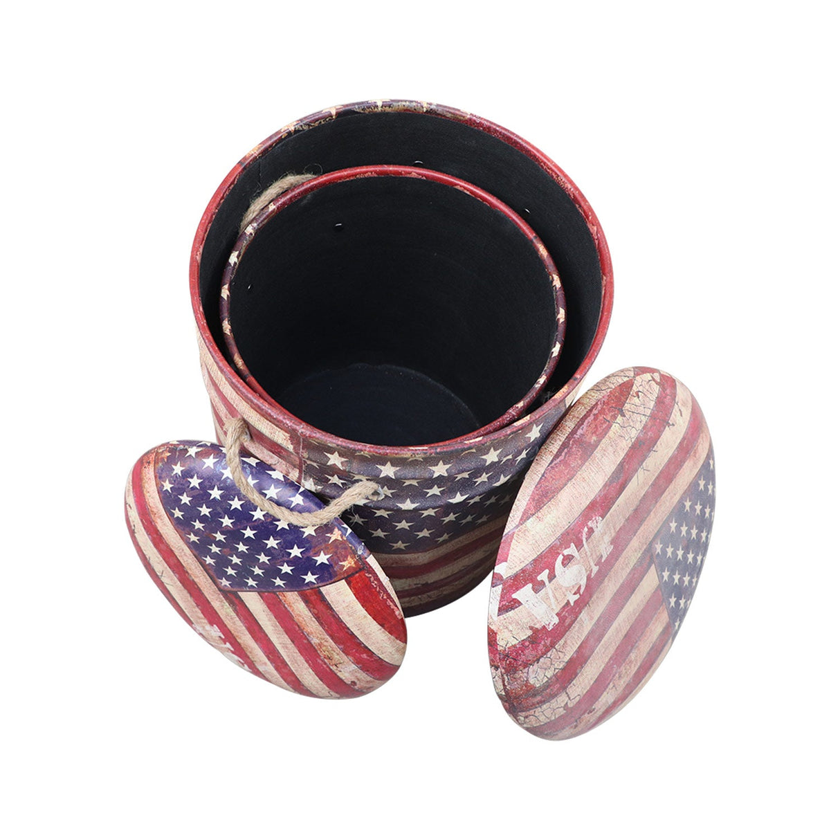 Eclectic "Patriotic" US Flag Storage Poufs- Set of 2