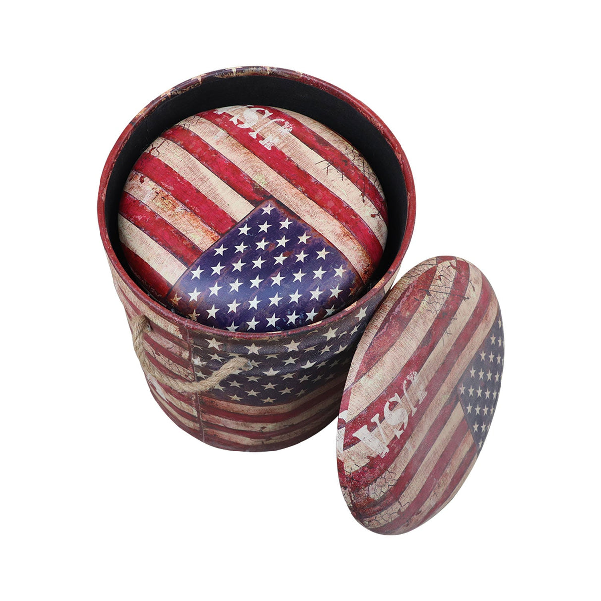 Eclectic "Patriotic" US Flag Storage Poufs- Set of 2