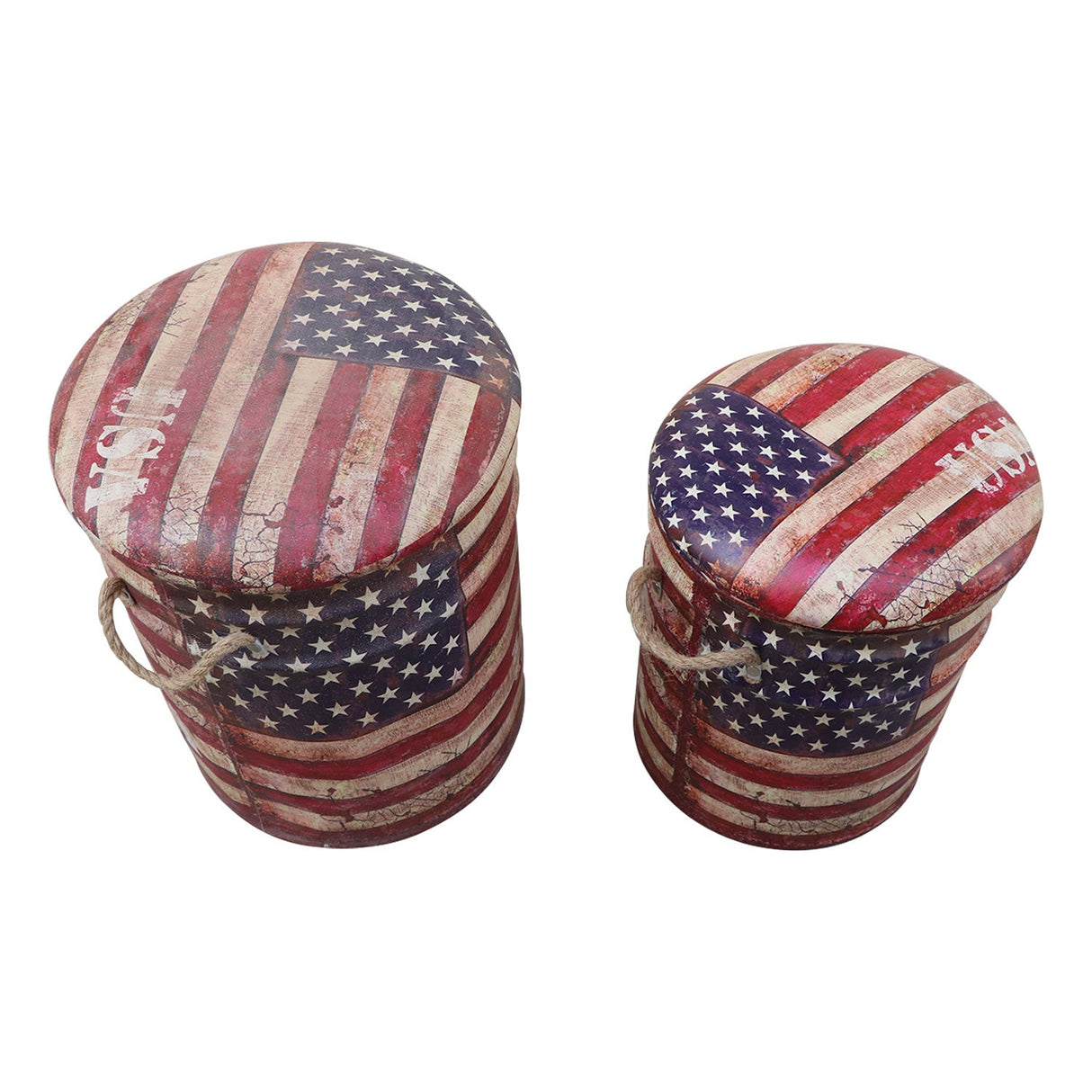 Eclectic "Patriotic" US Flag Storage Poufs- Set of 2