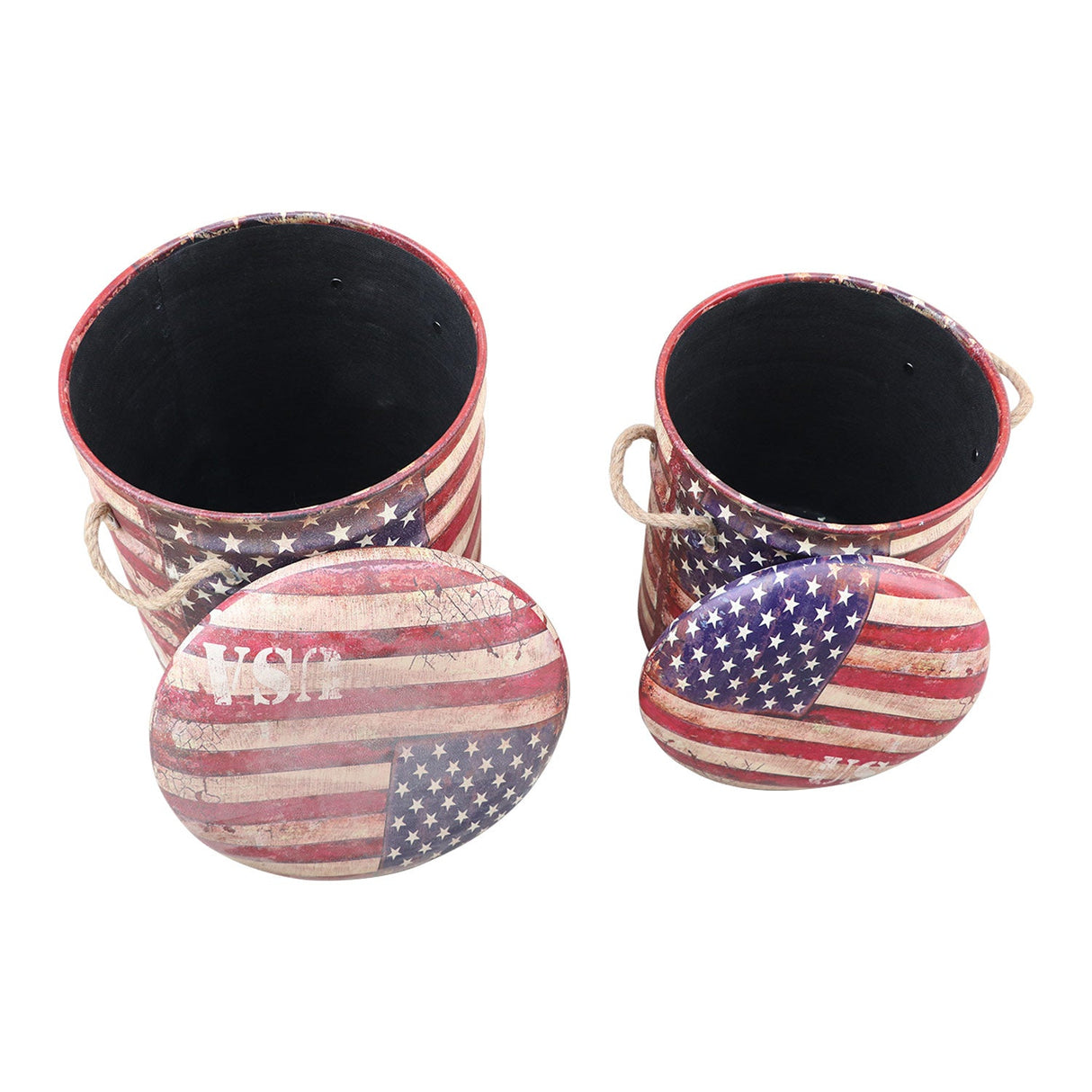 Eclectic "Patriotic" US Flag Storage Poufs- Set of 2