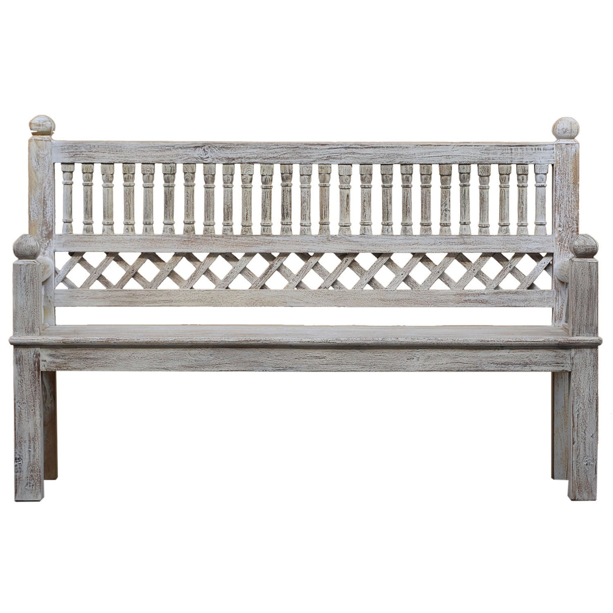 Farmhouse Style White Distressed Finished 3-Seater Solid Wood 63" Long Bench