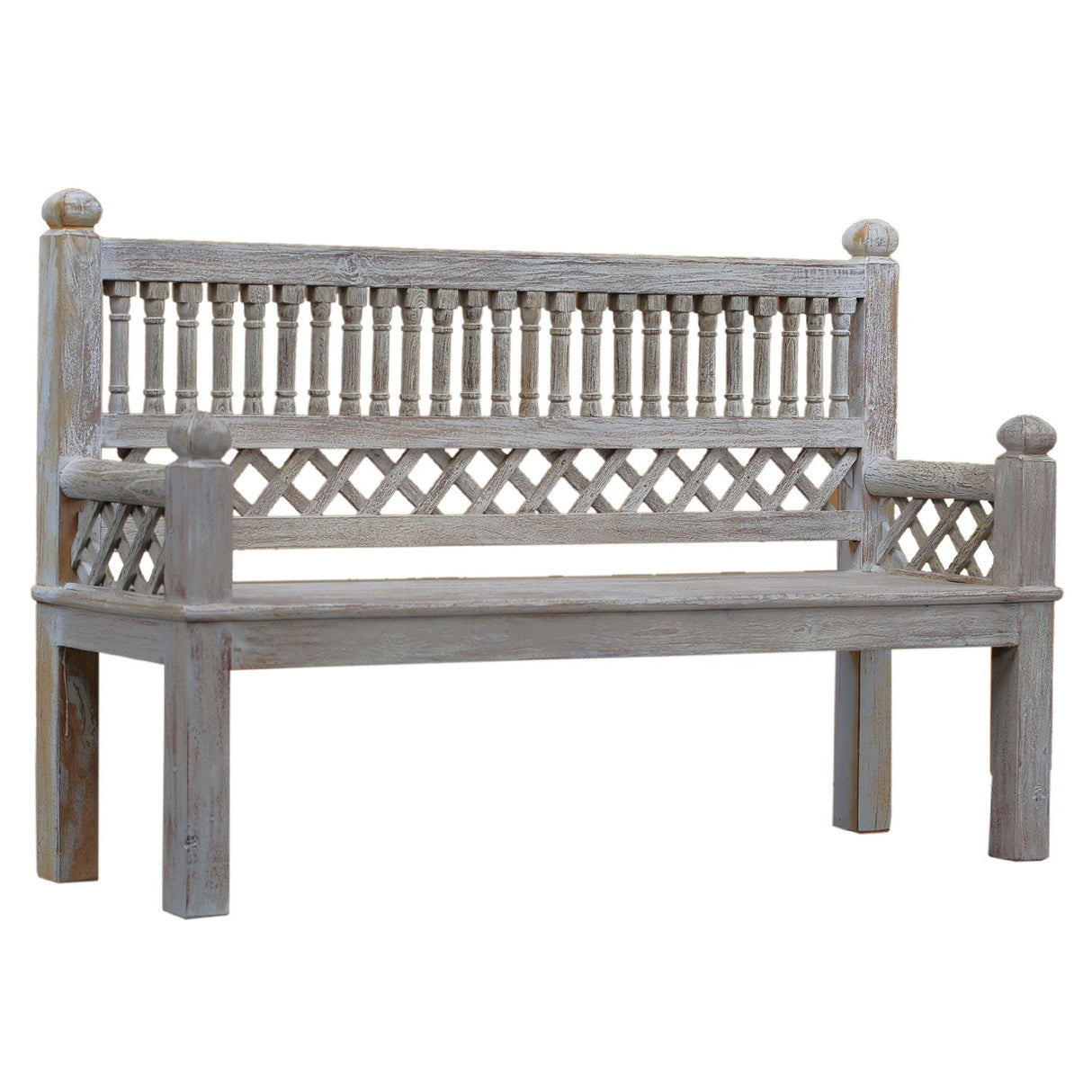 Farmhouse Style White Distressed Finished 3-Seater Solid Wood 63" Long Bench