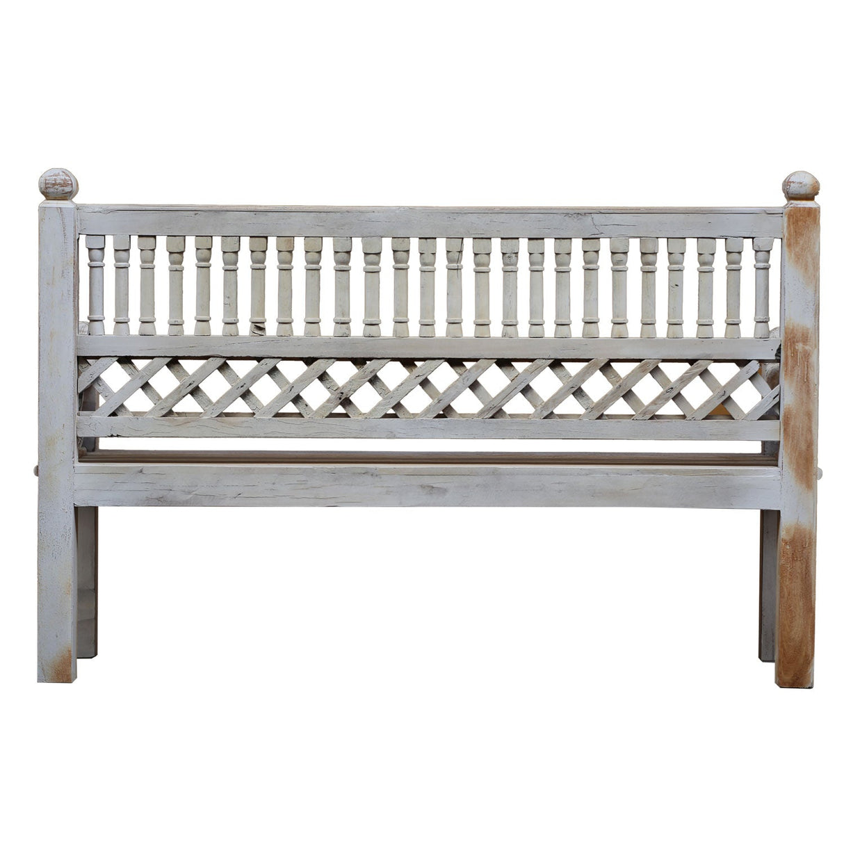 Farmhouse Style White Distressed Finished 3-Seater Solid Wood 63" Long Bench
