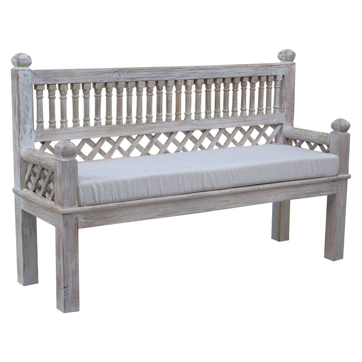 Farmhouse Style White Distressed Finished 3-Seater Solid Wood 63" Long Bench