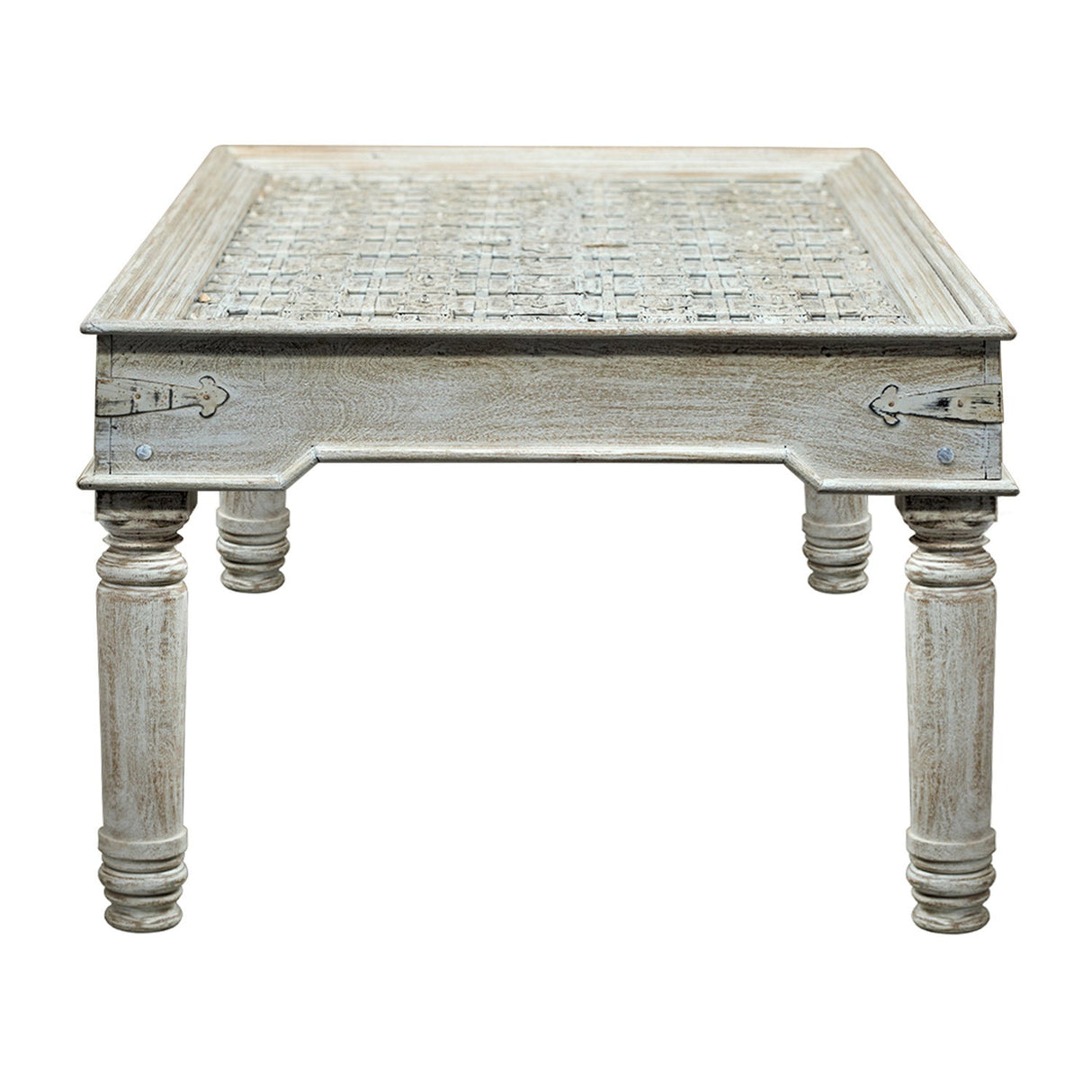 Farmhouse Style Distressed White Antique Door 79" Long Dining Table