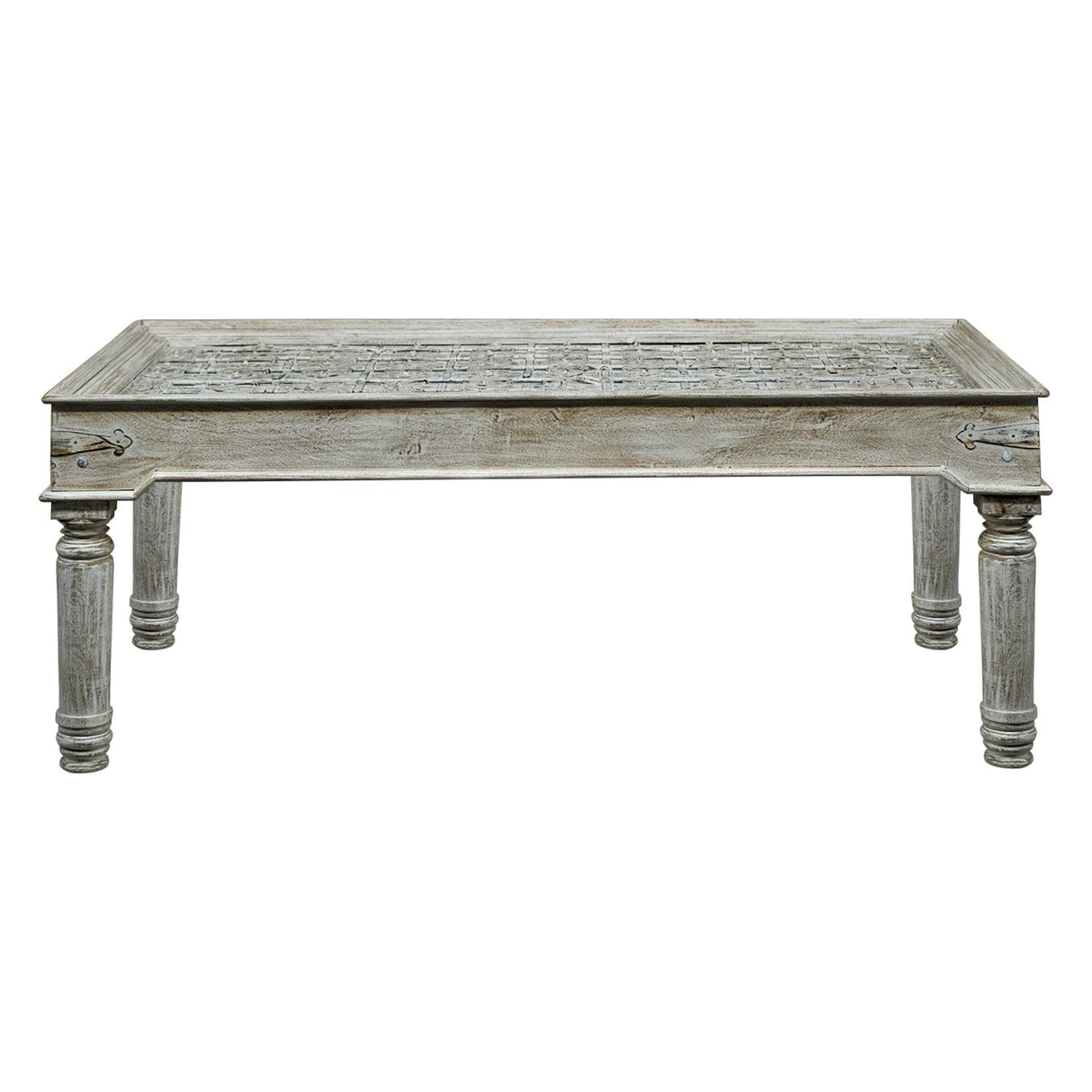 Farmhouse Style Distressed White Antique Door 79" Long Dining Table