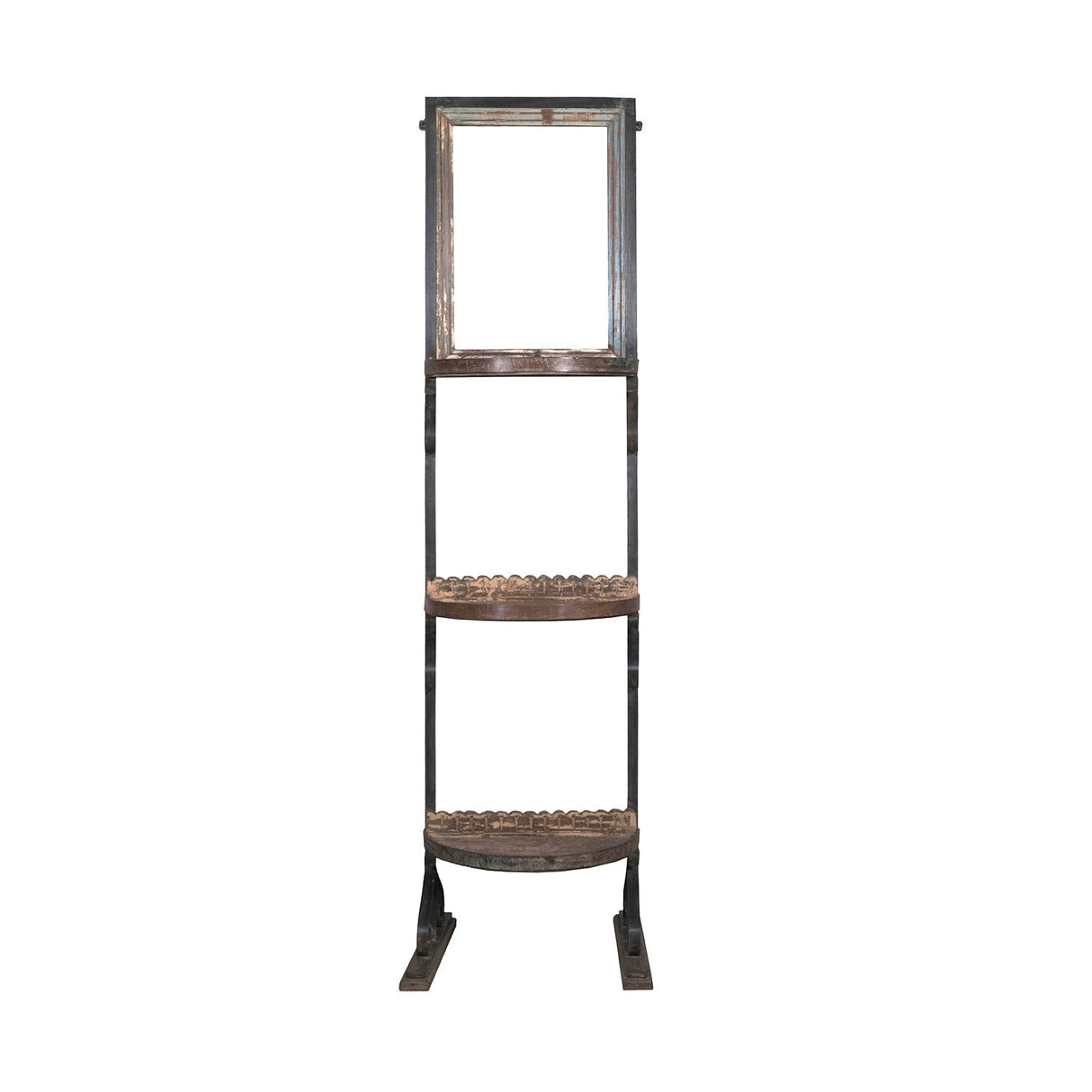 Farmhouse Style Iron & Wood Display Rack With Mirror