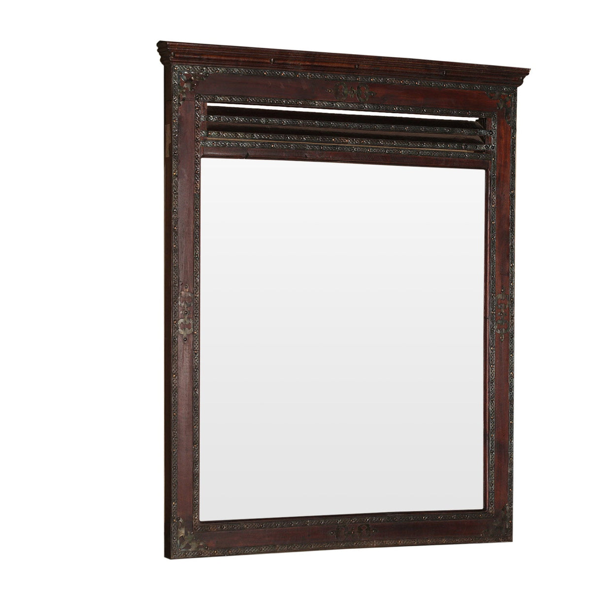 Handcarved Solid Wood Vanity Mirror With Metal Accents