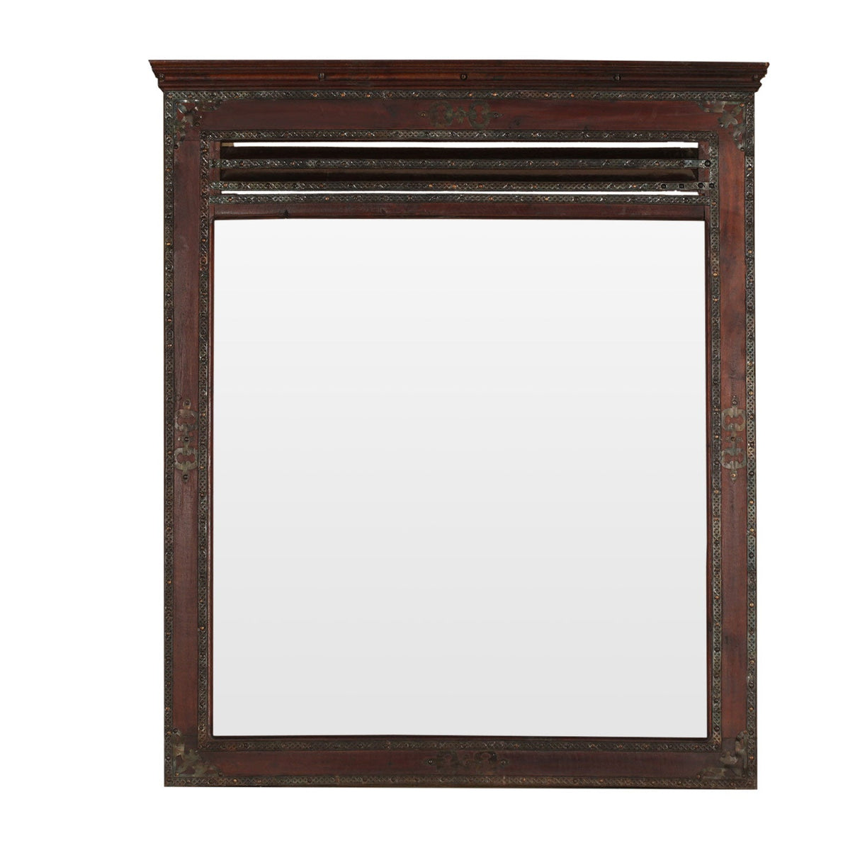 Handcarved Solid Wood Vanity Mirror With Metal Accents