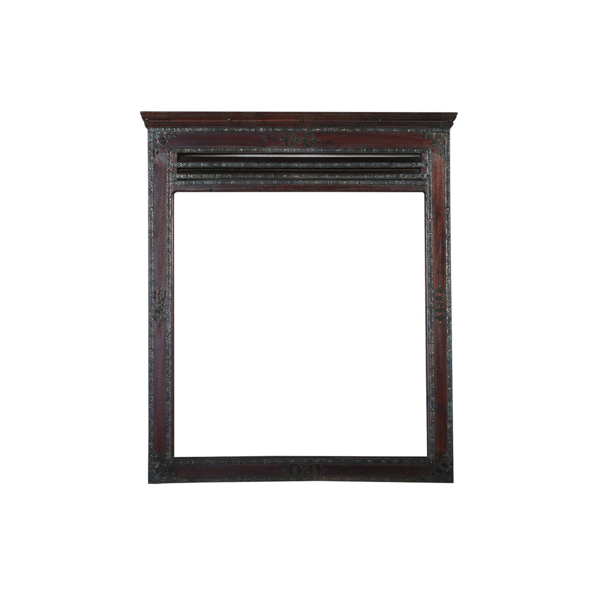 Handcarved Solid Wood Vanity Mirror With Metal Accents