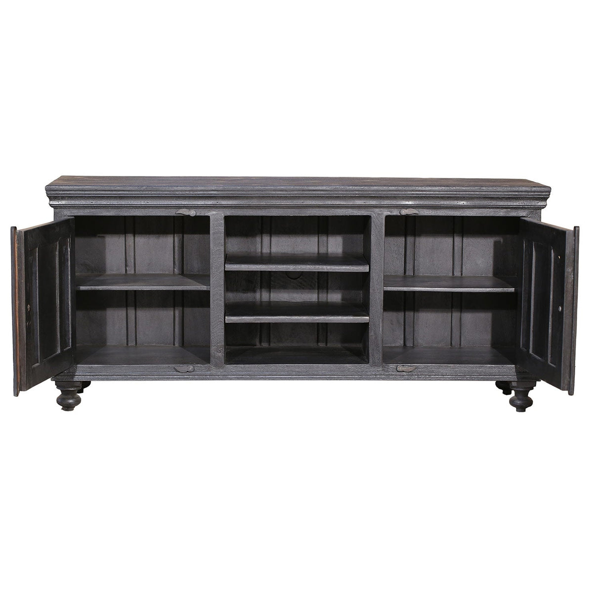 Distressed Ash Gray Finish Media Console With Grill Accents