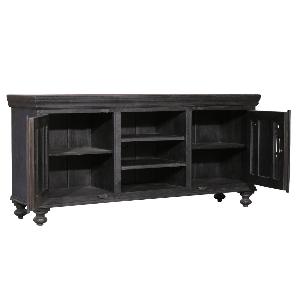 Distressed Ash Gray Finish Media Console With Grill Accents