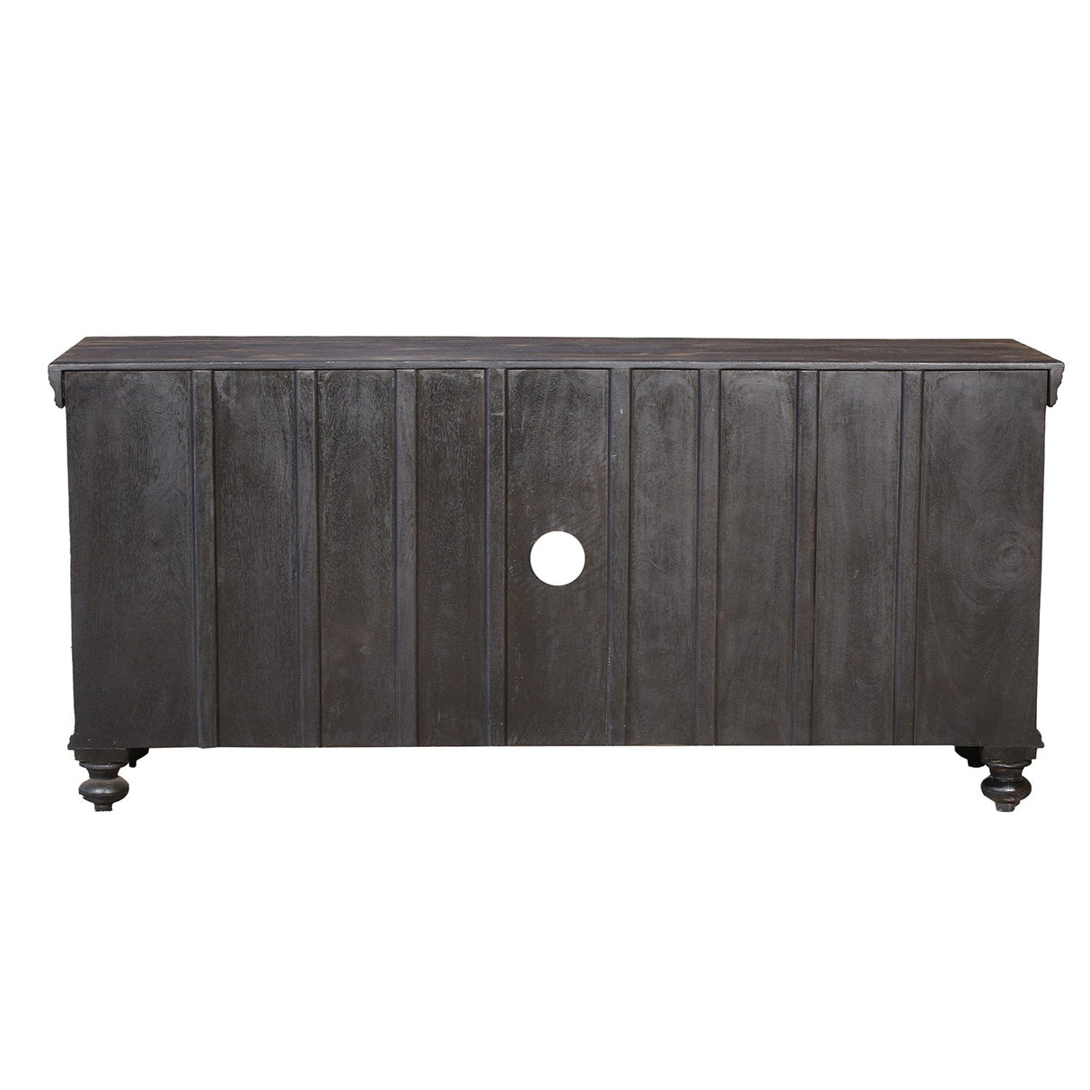 Distressed Ash Gray Finish Media Console With Grill Accents