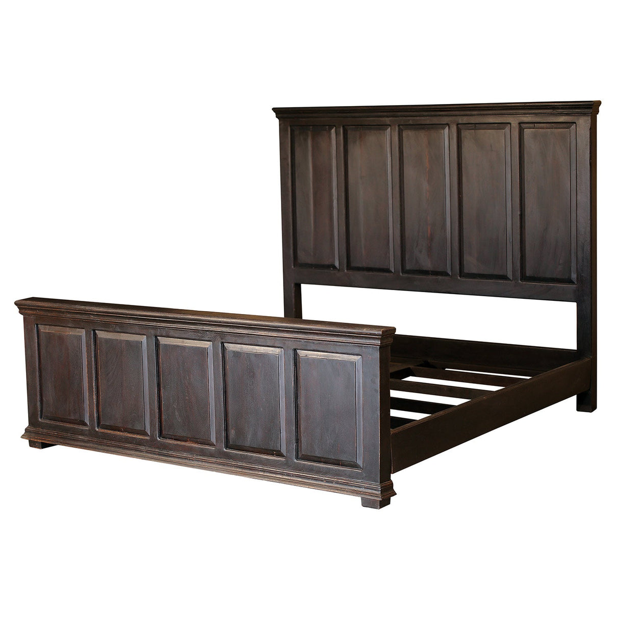 Modern Solid Wood Panel Dark Walnut Finish King Bed With Nightstands