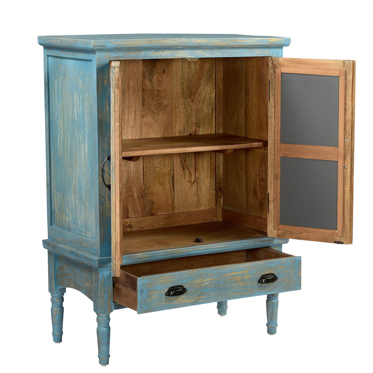 Farmhouse Style Lattice Carved Solid Wood 32" Wide 2 Door Storage Cabinet