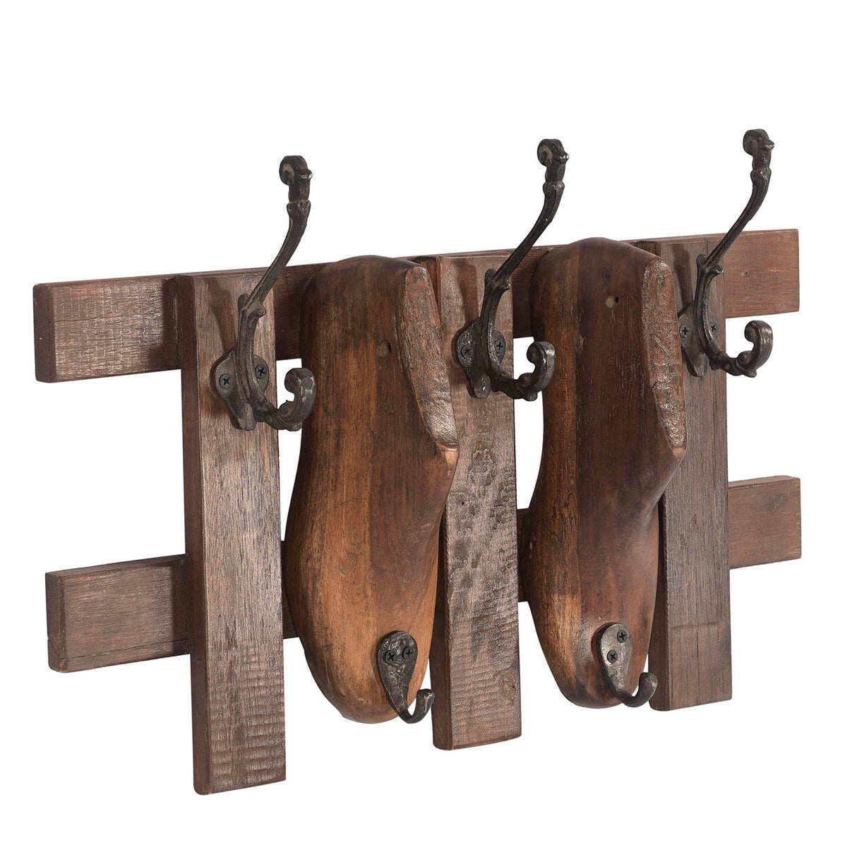 Ranch Style Wooden Shoe Mold Repurposed Double Wall Hook