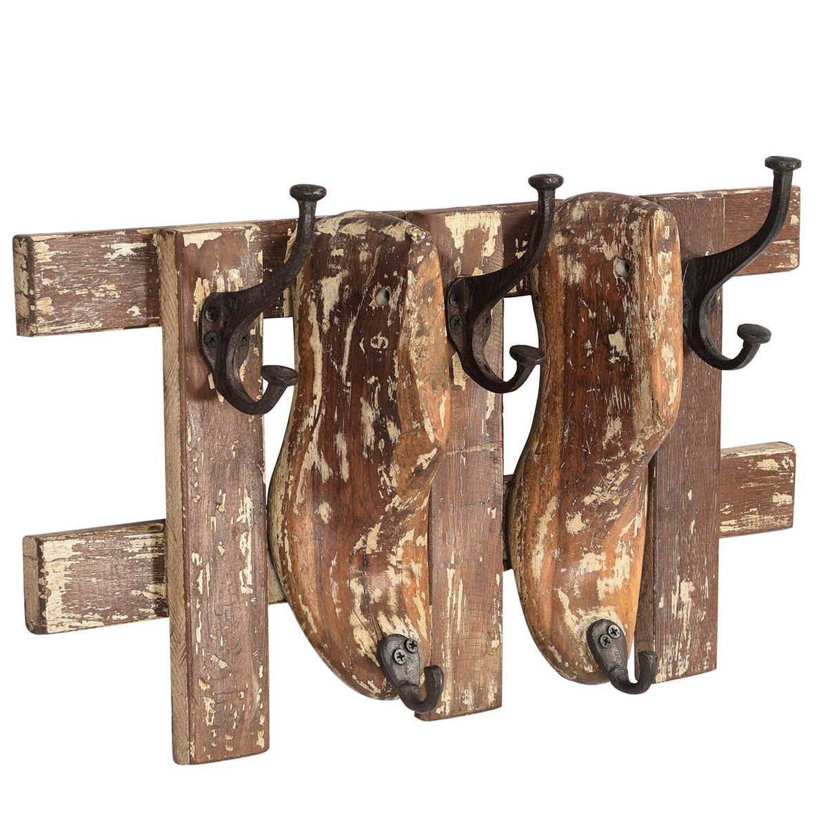 Ranch Style Wooden Shoe Mold Repurposed Double Wall Hook