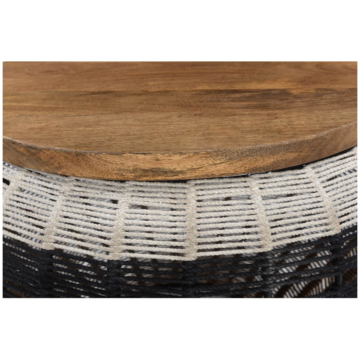 Farmhouse Style Woven Rope And Wood 30" Round Coffee Table