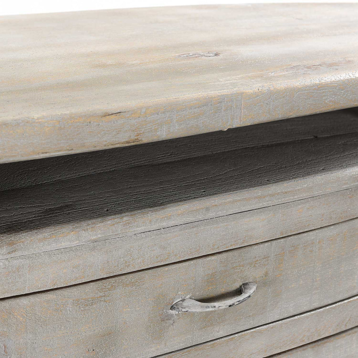 Mid Century Mod Oval 4 Drawers Solid Wood Dresser In Distressed White