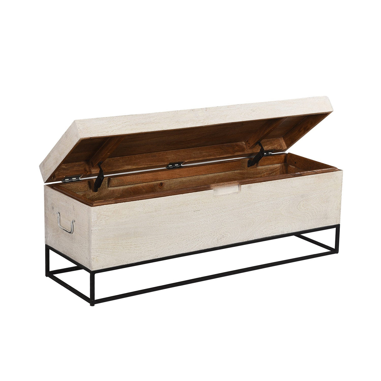 Modern Solid Wood 46" Long Bed End Chest On Metal Stand