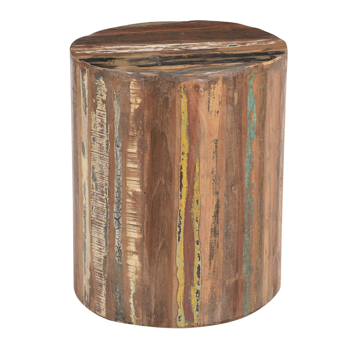 Farmhouse Style Reclaimed Wood 20" Round Drum Side Table