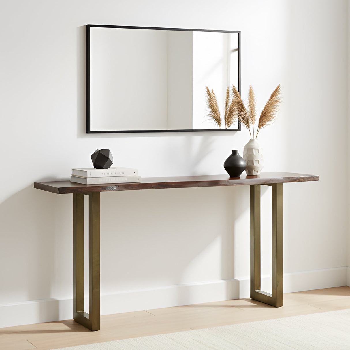 Modern Live Edge Solid Wood Top Console With Chrome Base