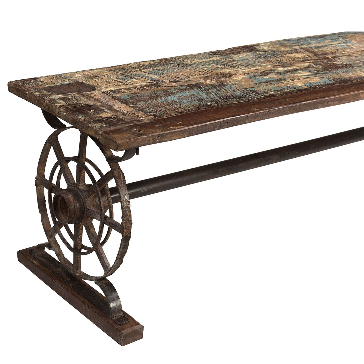 Antique Wheels Repurposed Rustic 64" Long Outdoor Bench