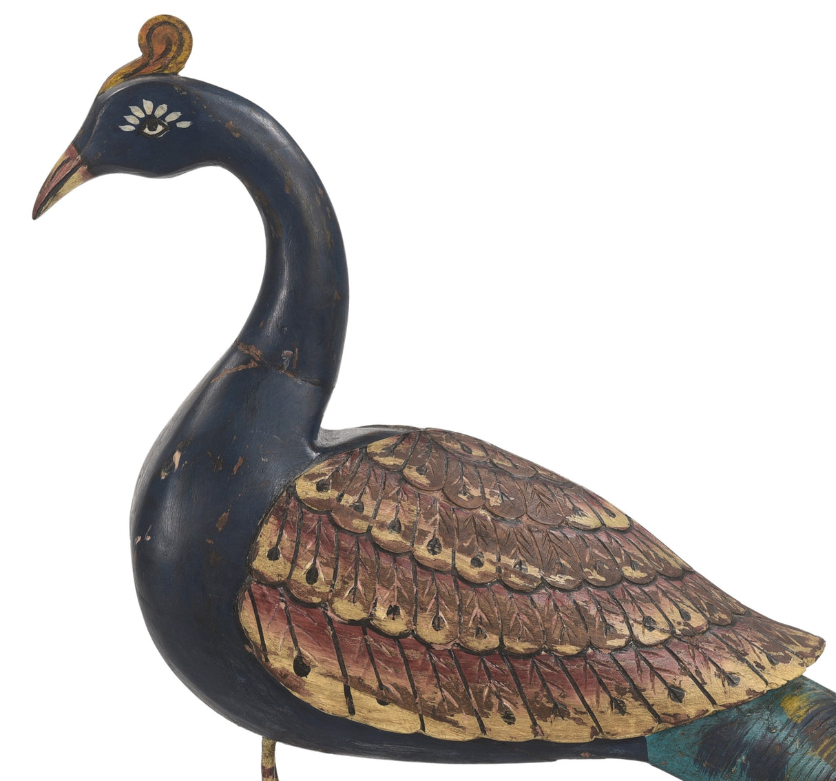 Artistically Hand Painted Wooden 47" Long Peacock Statue