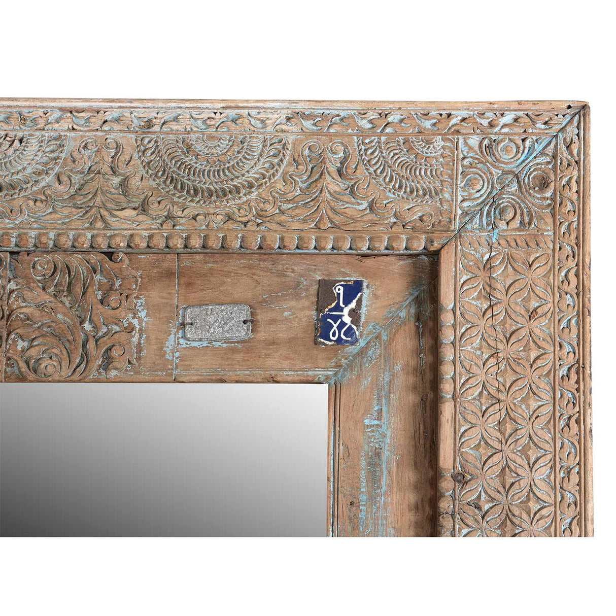 1800s Carved Teak Wood Doorframe Repurposed 82" Tall Extra Large Floor Mirror